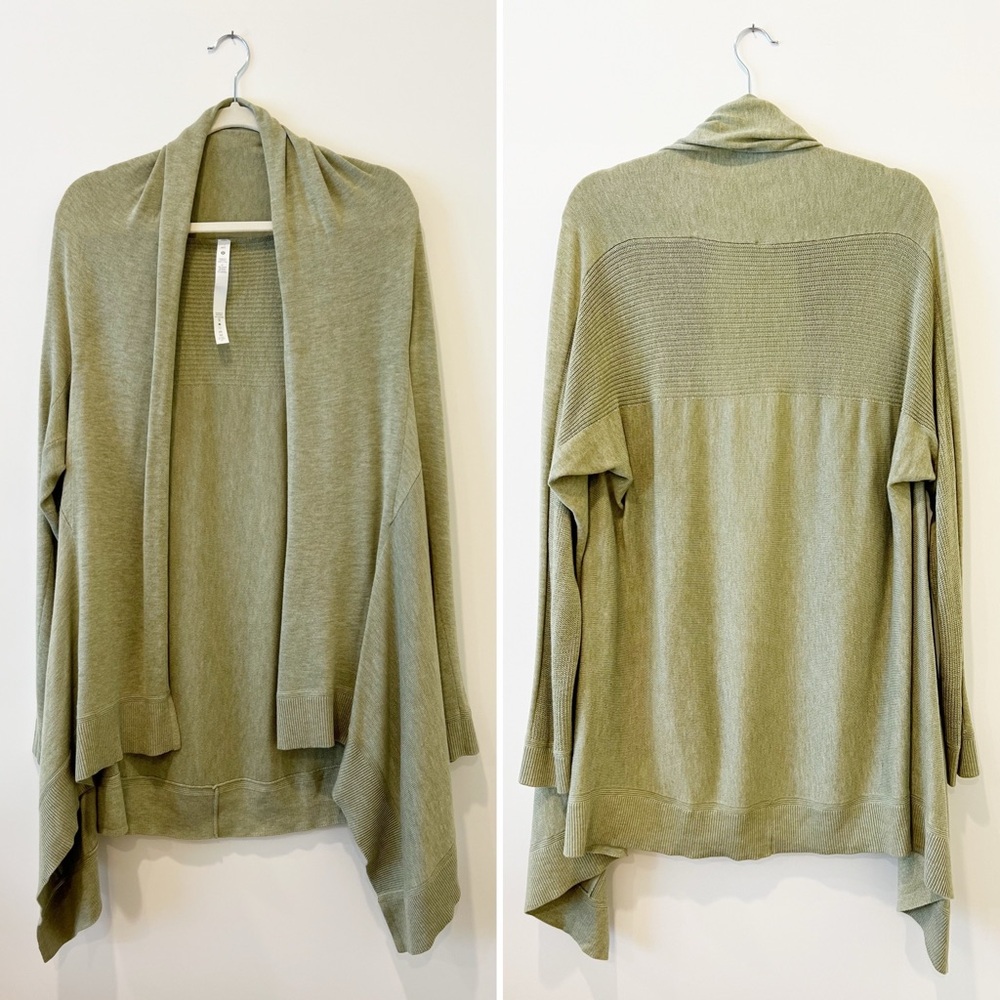 Lululemon Cashlu Knit Wrap Womens Rosemary Green Open Front Waterfall Size M/L - Picture 3 of 7